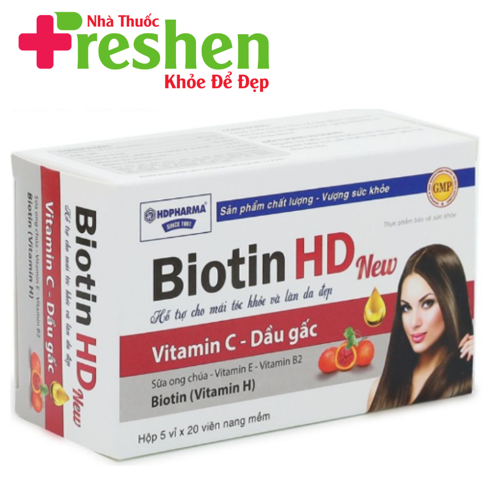 Biotin HD New, dầu gấc, sữa ong chúa cho mái tóc khỏe và làn da sáng - 100 viên