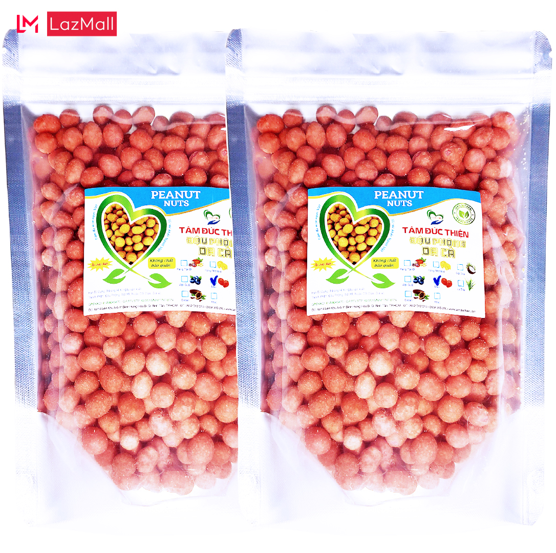 Combo 1KG Đậu Phộng Da Cá Dâu Tây Tâm Đức Thiện 2 Túi ZIP 500GR Thực Phẩm Đóng Gói Đóng Hộp Ăn Liền đồ ăn vặt Lazada bánh kẹo quà Tết
