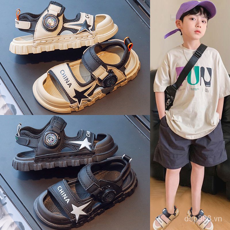 [Sandals-] boys' sports sandals 2023 Summer new children's rotating button beach shoes medium and large children's non-slip soft-soled sandals 5JJD