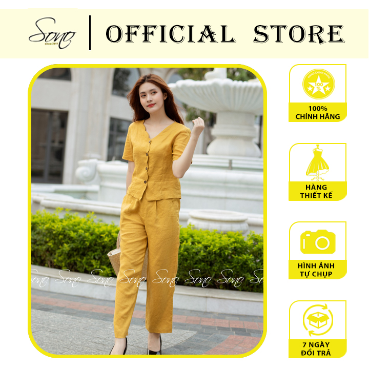 Sono - bộ dài linen cổ lượn sóng