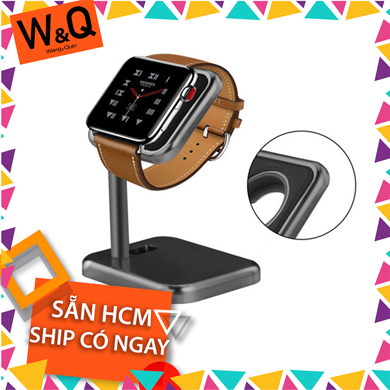 Sẵn VN - W&Q Giá Đỡ Kiêm Đế Sạc Đồng Hồ Giá Kê Dock Sạc Apple Watch S1/2/3/4/5 Nhôm Đúc Nguyên Khối Dock Sạc Công Thái Học