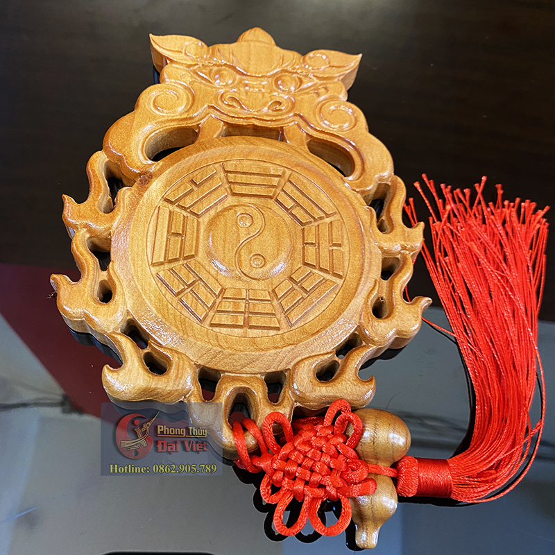 Gương Bát Quái Hổ Phù Hồ Lô – Gỗ Đào Tự Nhiên