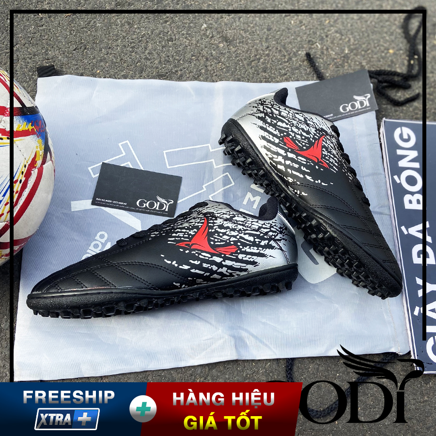 Giày bóng đá nam có từ size 38 đến size 45 Giày đá banh màu đen sân cỏ nhân tạo có size 44, size 45 chân bè Godi Sport