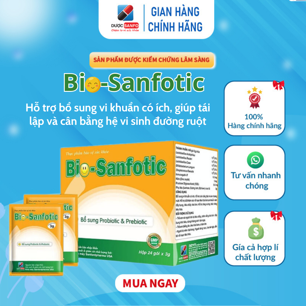 Bio - Sanfotic, hộp 24 gói - Bổ sung vi khuẩn có ích cải thiện các rối loạn tiêu hoádo loạn khuẩn ruột