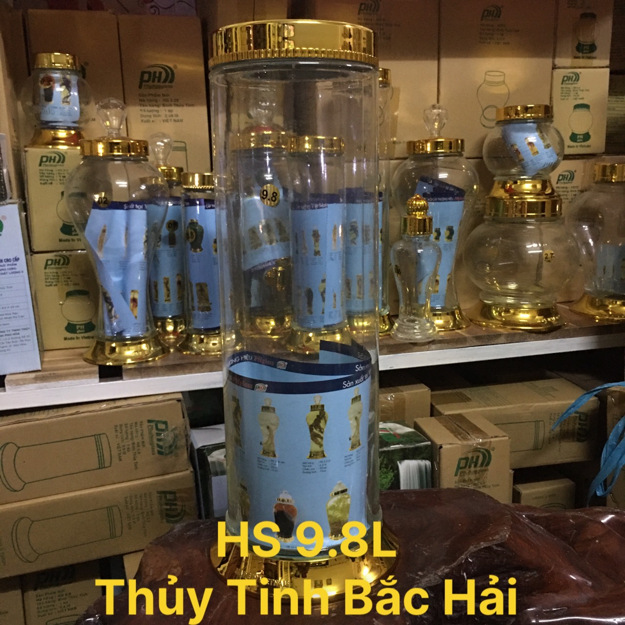 BÌNH THỦY TINH VÀ HŨ THỦY TINH NGÂM RƯỢU HS9.8L KHÔNG VAN-THỦY TINH BẮC HẢI