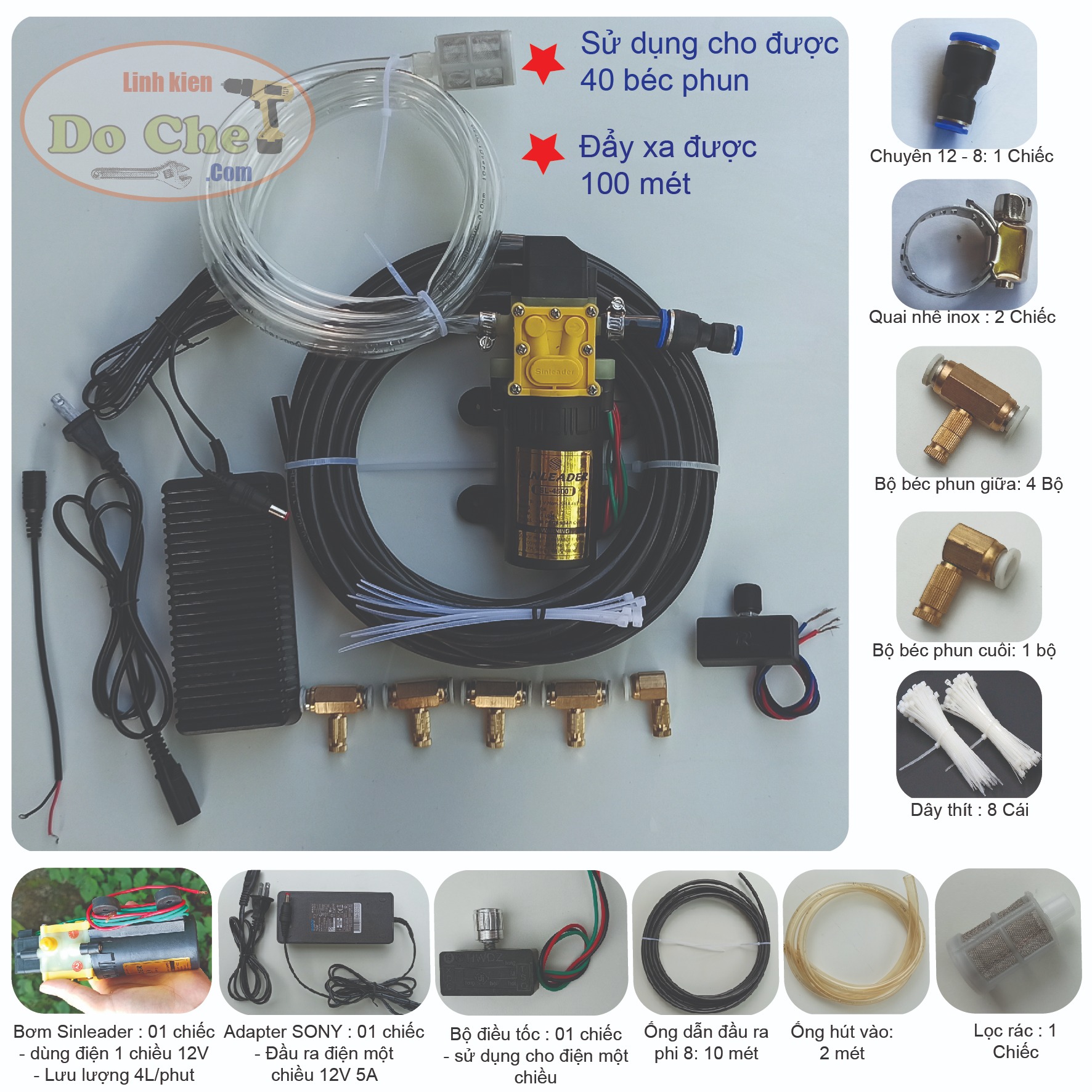 Bộ máy BƠM PHUN SƯƠNG ( làm mát không khí tưới lan tưới hoa) áp lực cao máy bơm Sinleader