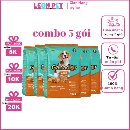 Combo 5 gói Thức ăn cho chó trưởng thành Ganador vị gà nướng Adult Roasted Chicken Flavor 400gram/gói
