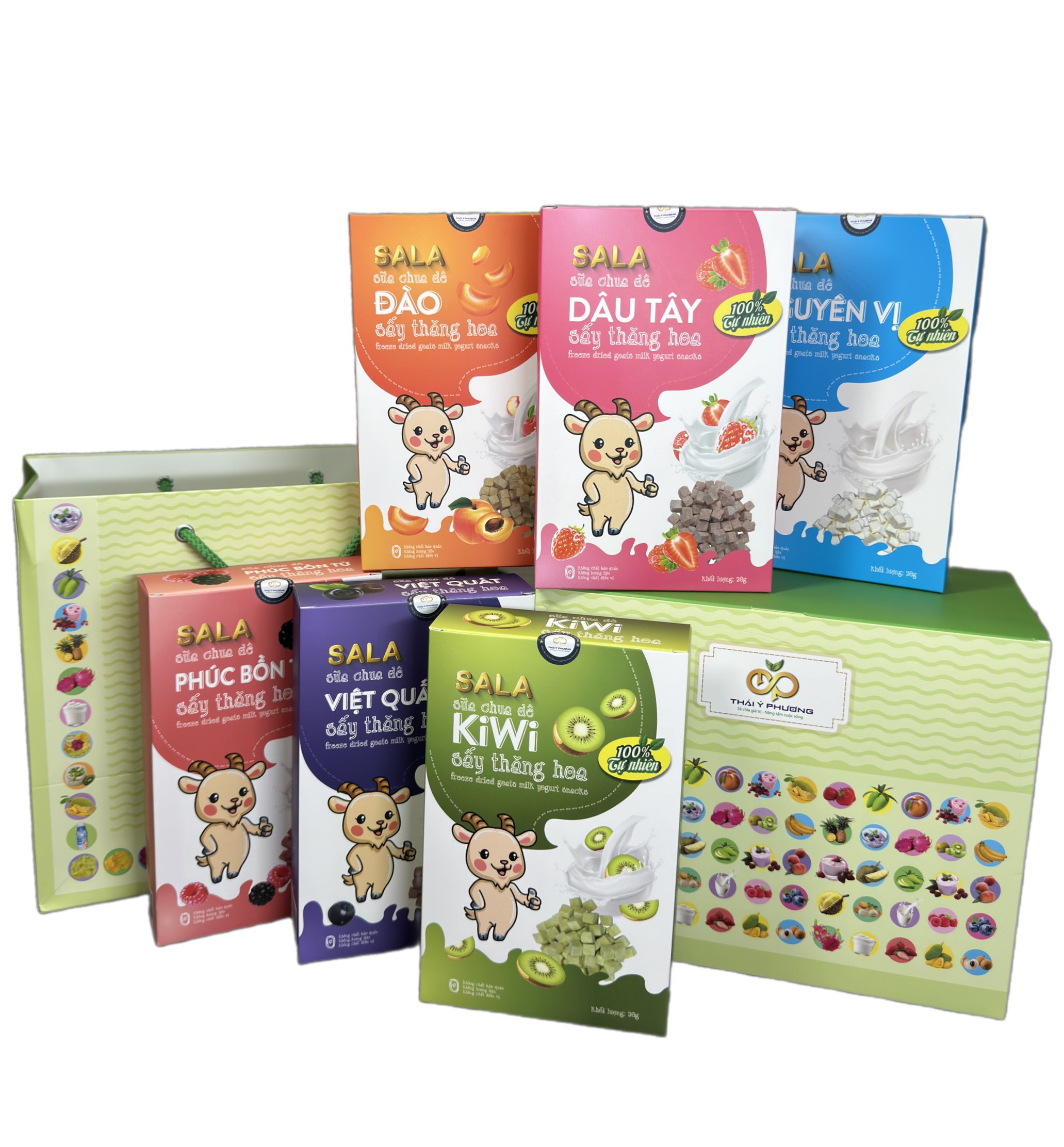 Hộp Quà 6 Sữa Chua Dê Sấy Thăng Hoa SALA (Phúc Bồn Tử, Việt Quất, Kiwi, Nguyên Vị, Đào, Dâu Tây)