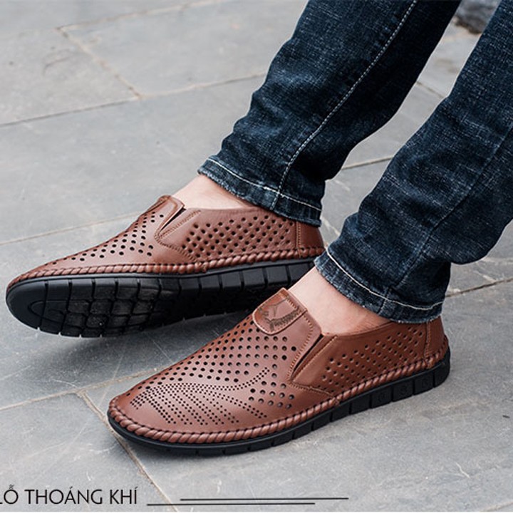 Giày da nam giày nam thoáng khí giày da bò đế cao su non cực êm