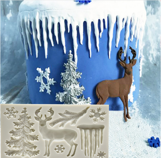 Khuôn silicon 3D cho giáng sing mẫu cây thông con tuần lộc