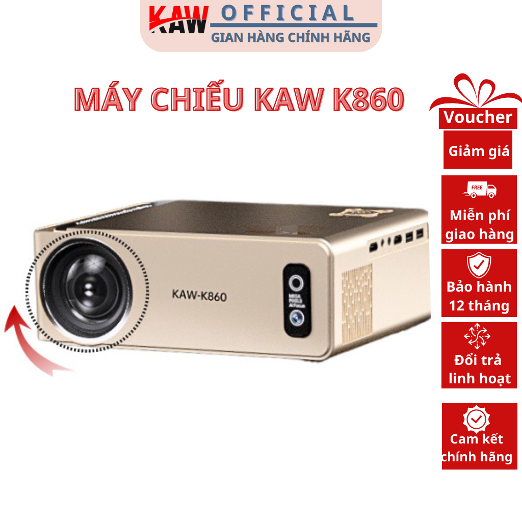 Máy chiếu mini kaw - k860 / kaw xs1 kết nối điện thoại máy tính, wifi - hàng chính hãng bảo hành 12 tháng