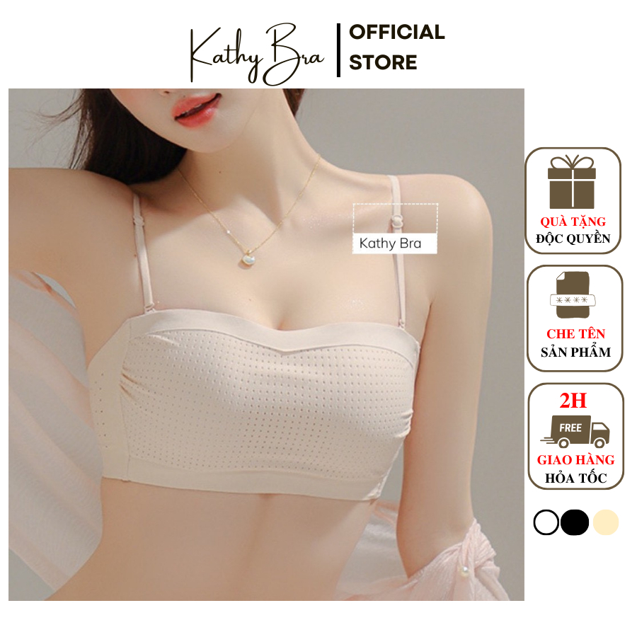 B92[KÈM DÂY] Áo Bra Su Cúp Ngực Thông Hơi KATHY BRA Không Dây Chất Su Thoáng Đệm Mỏng Bảng Lưng To Che Mỡ Lưng