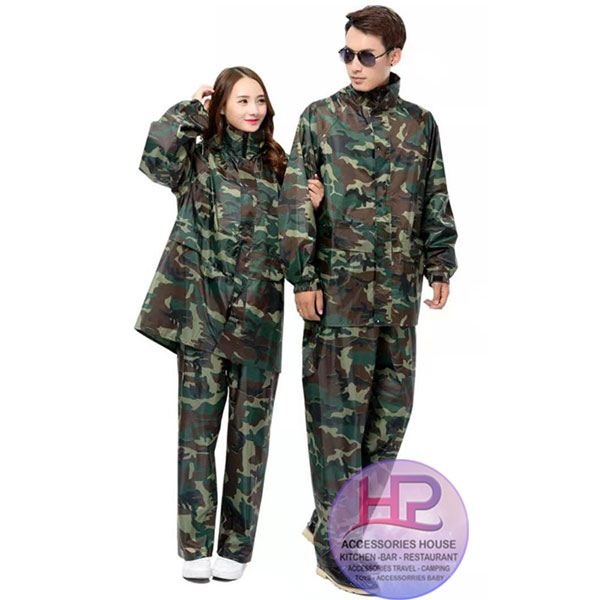 Bộ Áo Mưa Vải Dù Rằn Ri 2 Khóa Từ 50-60Kg Chống Thấm Chống Rách