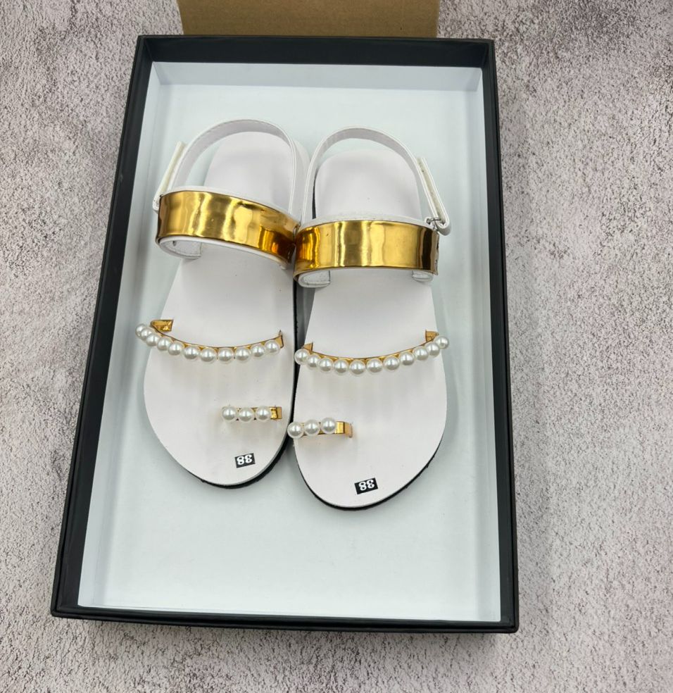 Giày sandal đan nữ + châu trắng-xăng đan học sinh