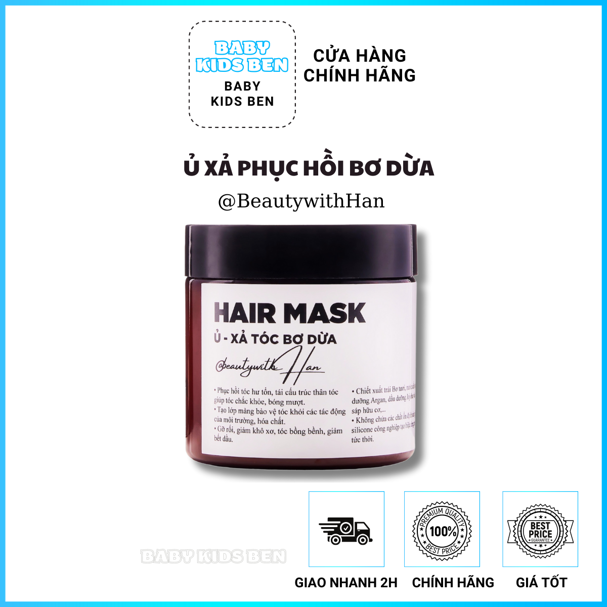 Dầu xả Sữa Dừa phục hồi nuôi dưỡng tóc beautywithHan hủ 200Gr