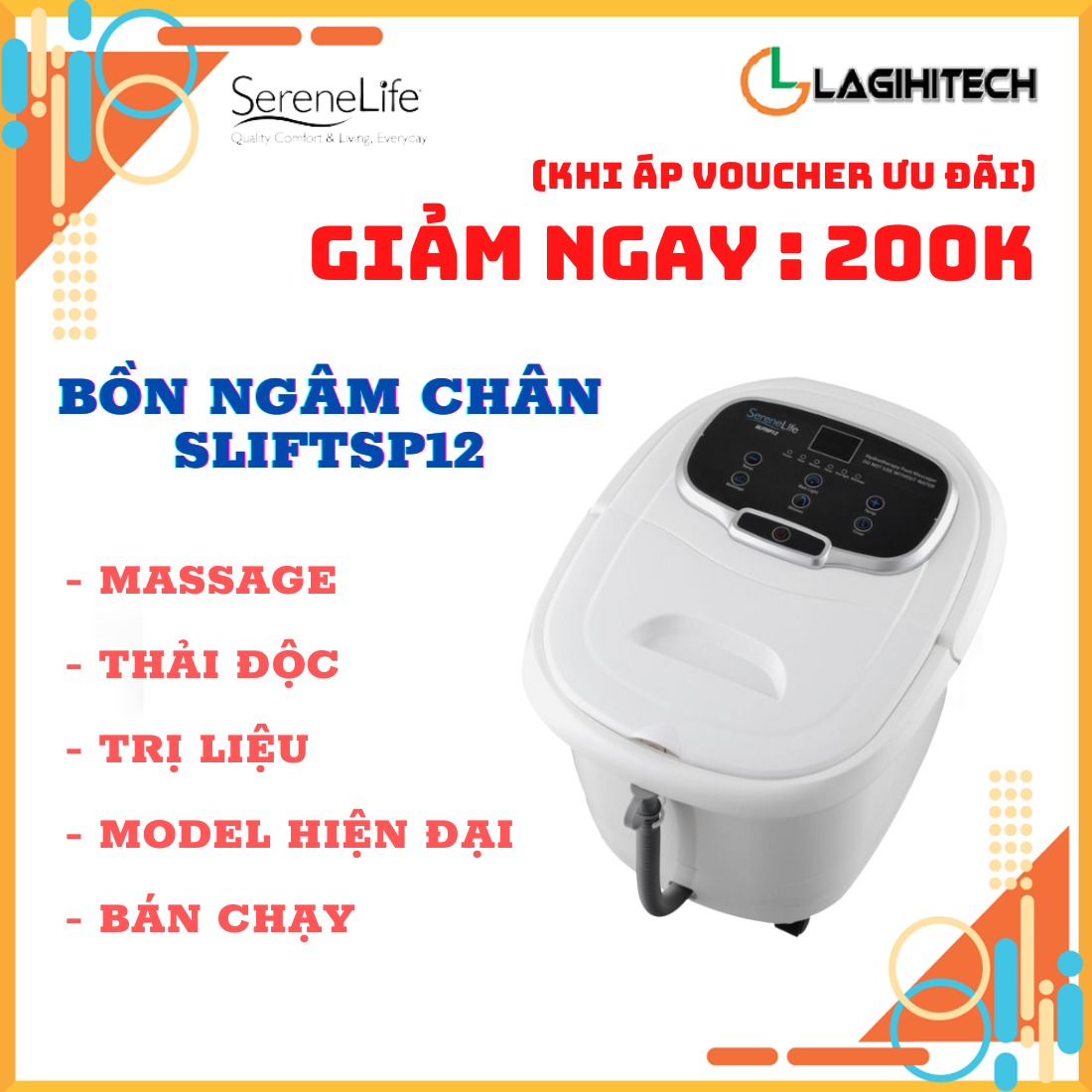 Bồn ngâm chân massage đa năng serenelife usa slftsp12 - hàng chính hãng