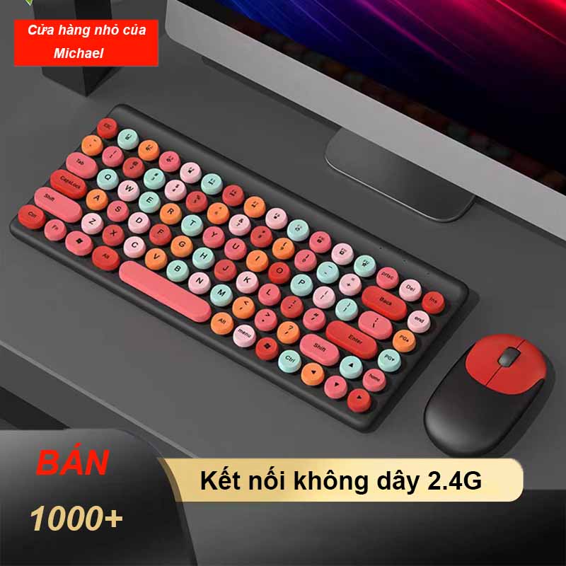 Bàn phím cơ văn phòng tổng hợp, chuột mini cho cảm giác tốt, bộ bàn phím và chuột Bluetooth chấm màu, kết nối không dây 2.4G
