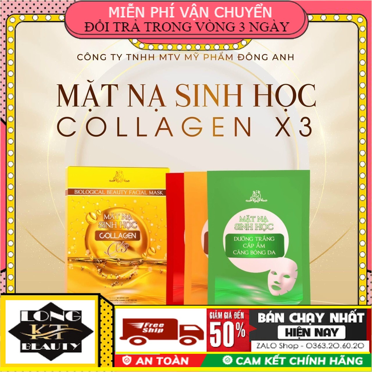 [Chính Hãng Mỹ Phẩm Đông Anh ] Mặt nạ sinh học collagen X3 Hộp mặt nạ sinh học dưỡng da collagen x3 ( Hộp 5 gói, 2 xanh, 2 vàng, 1 đỏ)ĐÔNG ANH