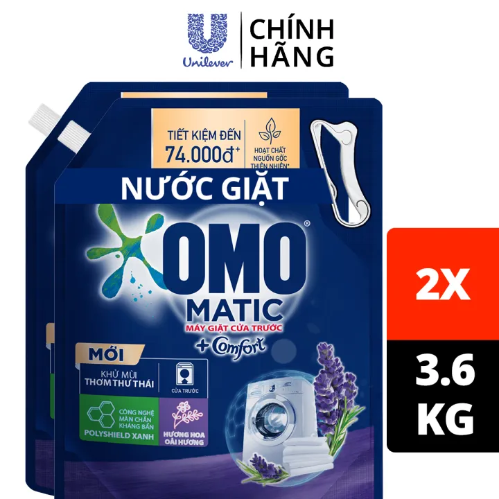 Combo 2 túi nước giặt omo matic cửa trước hương lavender 3.6kg