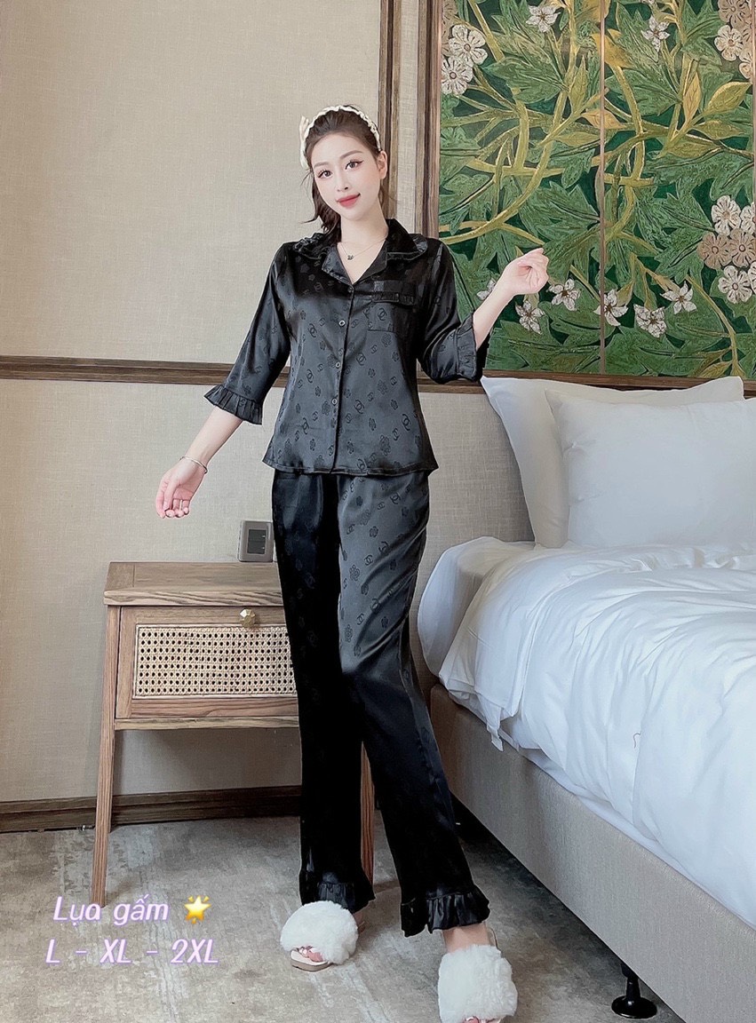 Bộ Pijama LỤA GẤM CAO CẤP TAY NGẮN Size XL (54kg-63kg) quần có túi sâu