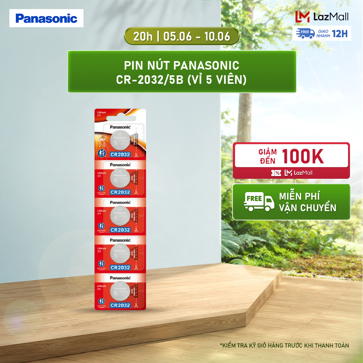 Vỉ 5 viên Pin nút Panasonic CR-2032/5B – Hàng Chính Hãng