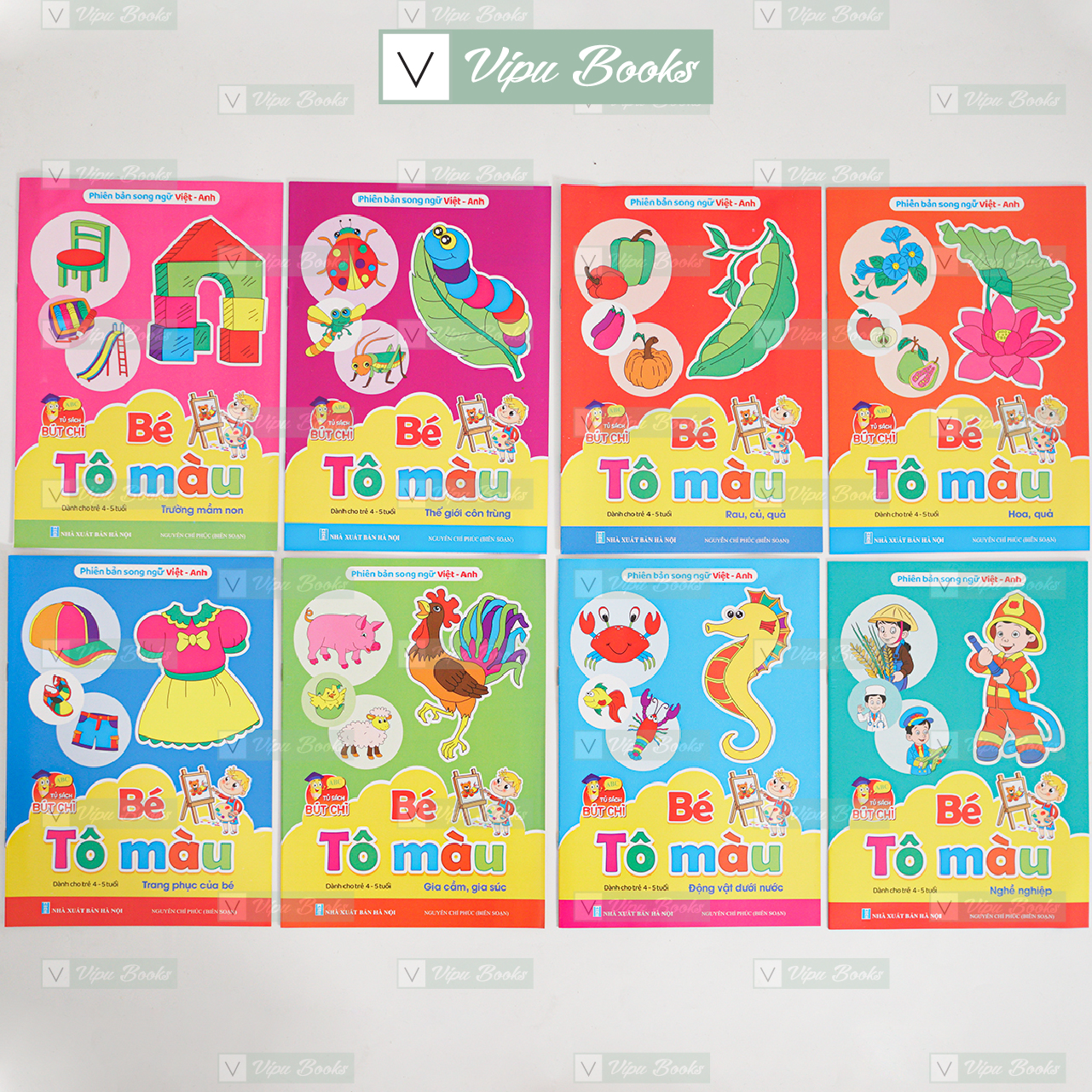 Bộ Sách Tô Màu Song Ngữ Anh Việt Cho Bé 4-5 Tuổi(08 Quyển Tô Màu)