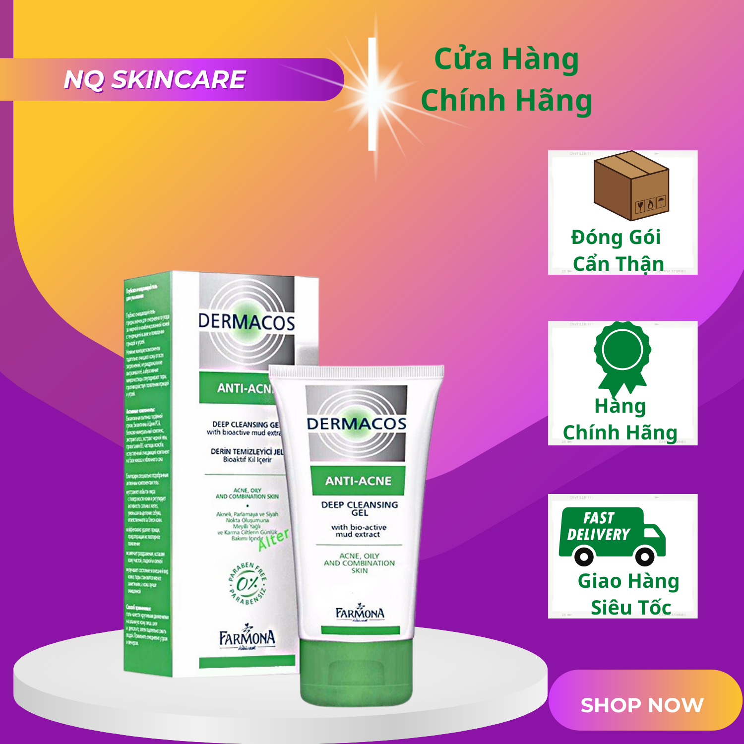 Gel rửa mặt sạch sâu dermacos deep cleasing 150ml