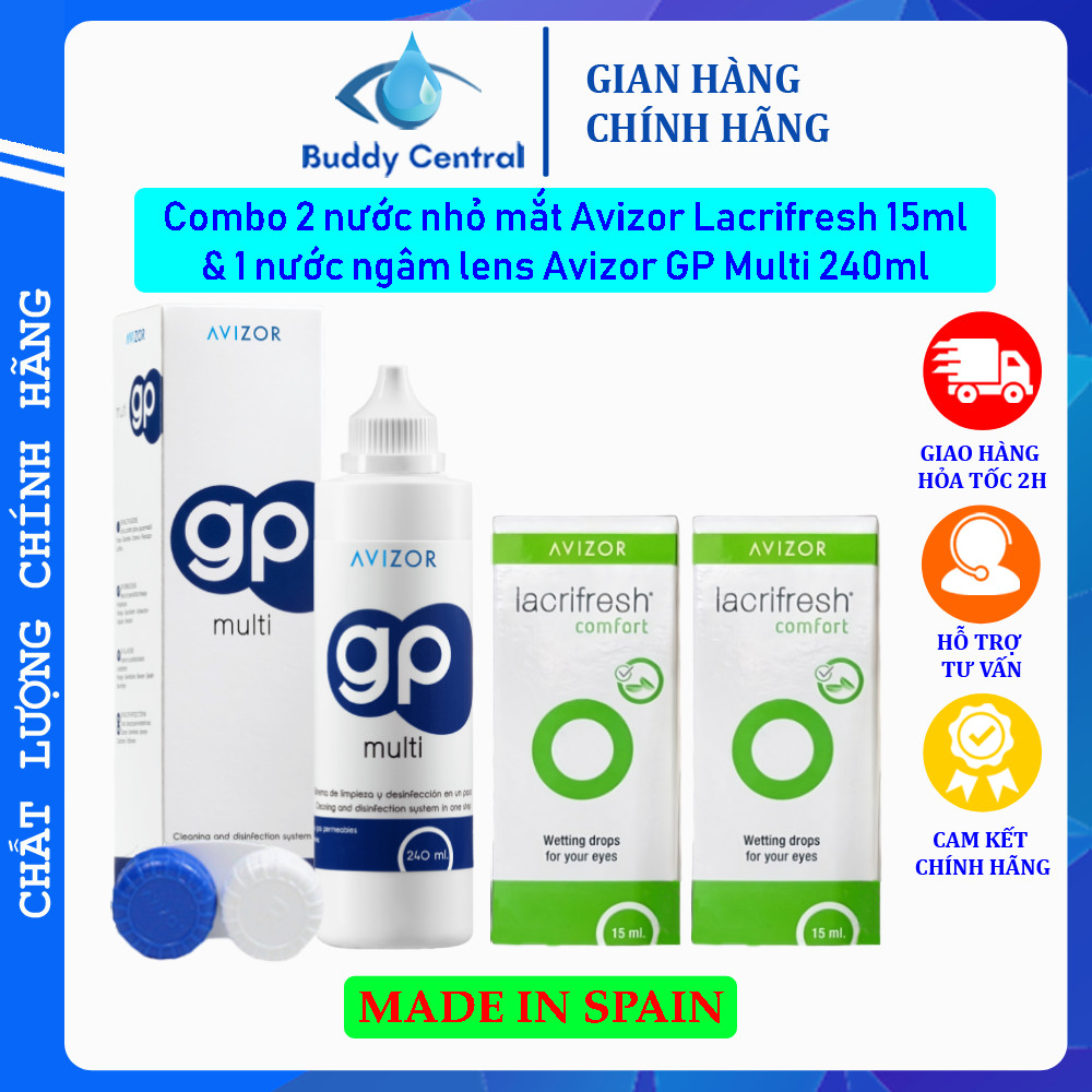 Combo 2 Nước nhỏ mắt nhân tạo và 1 nước ngâm lens kính áp tròng Avizor - Buddy Central