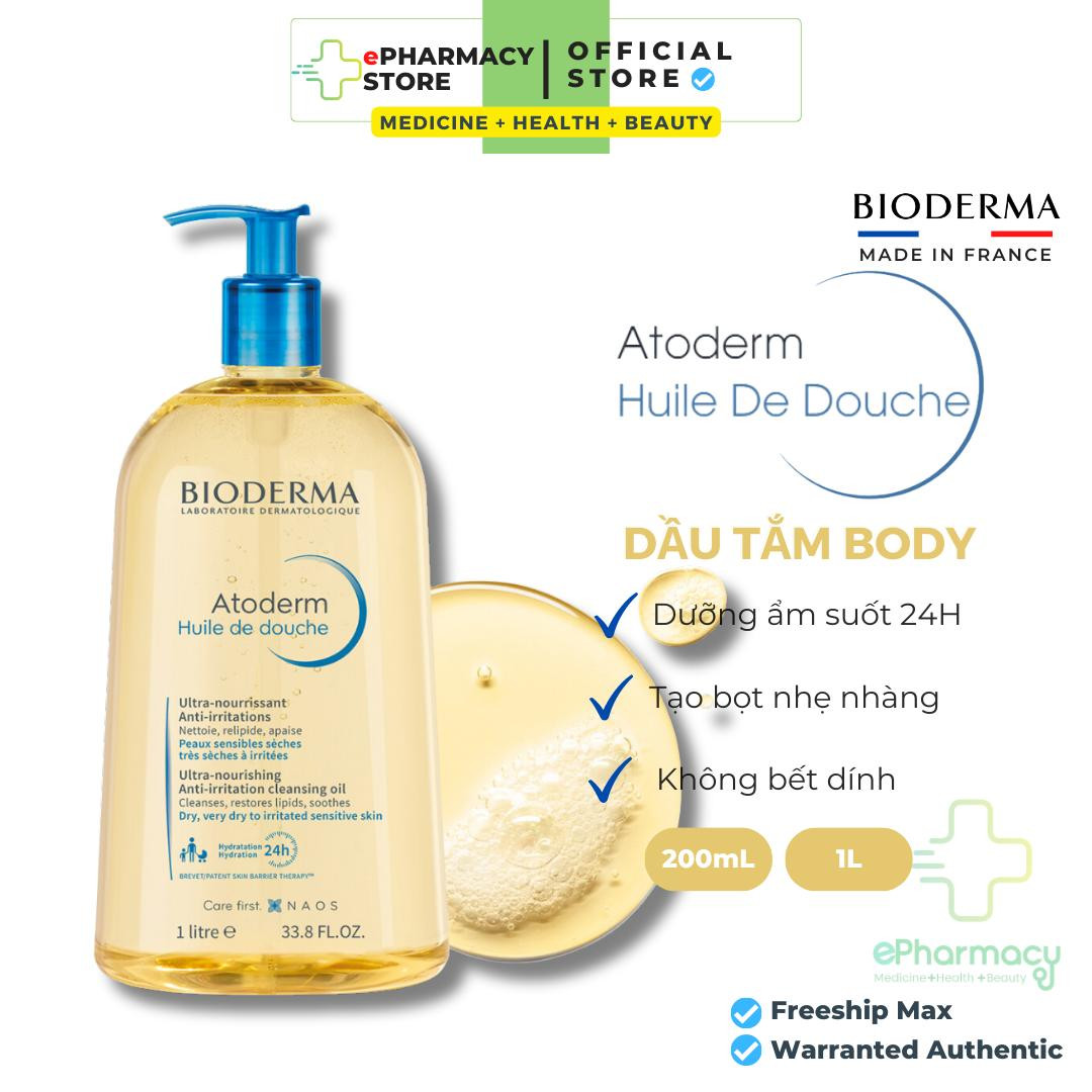 Dầu Tắm Bioderma Atoderm Huile De Douche giúp làm sạch, làm dịu và dưỡng ẩm dành cho da khô, da nhạy cảm