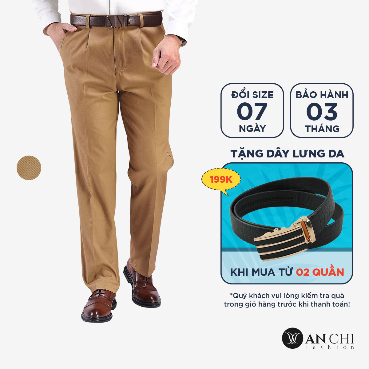 Quần kaki nam trung niên ống suông ANCHI 100% cotton thoáng mát - B4ACKK2021