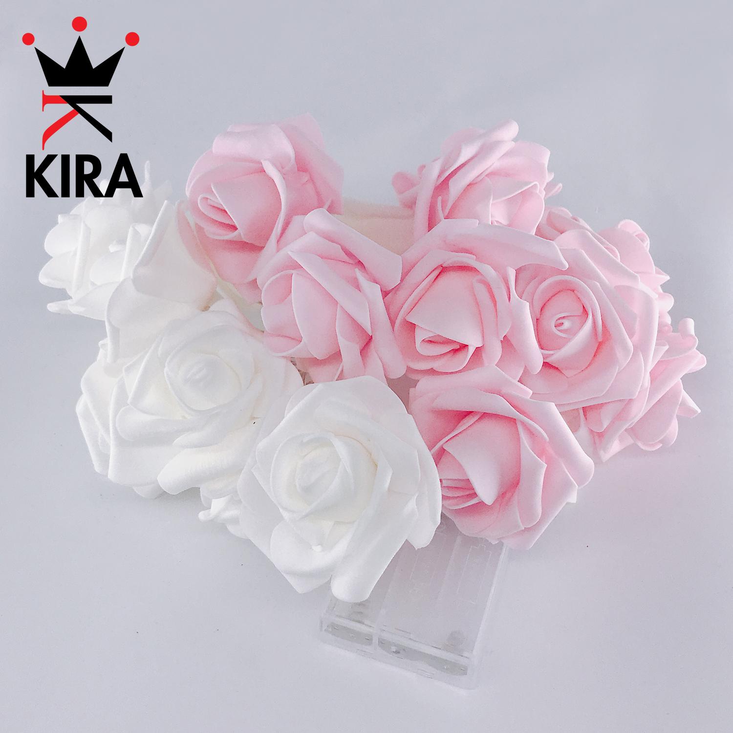Dây đèn led trang trí hình hoa hồng trắng và đỏ dùng pin aa - rose