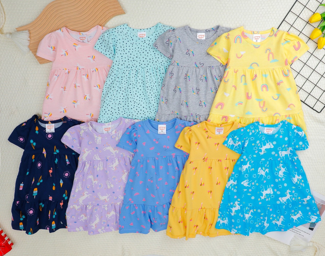 Đầm thun ngắn tay babydoll cho bé gái