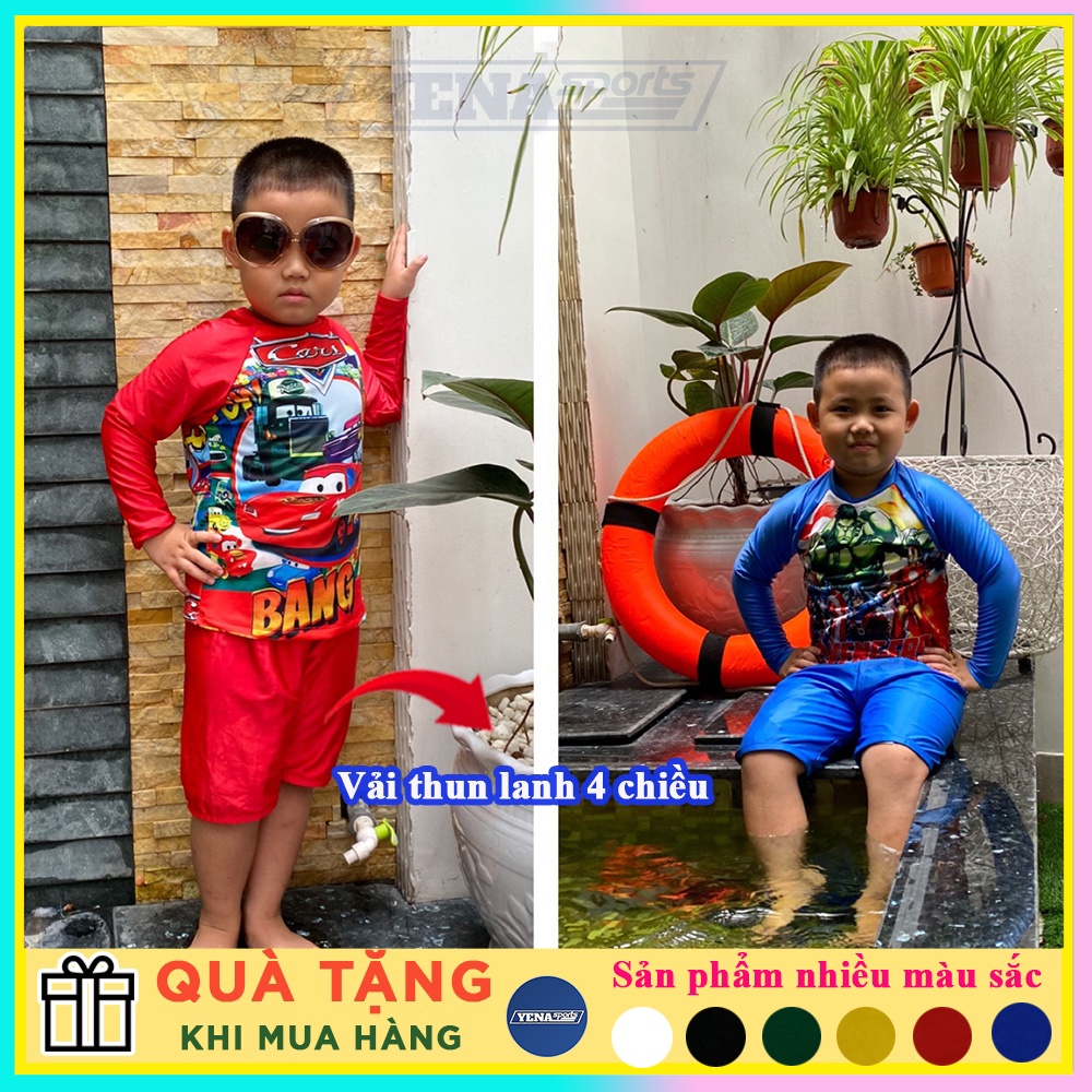 Đồ bơi bé trai họa tiết hoạt hình đáng yêu đồ bơi trẻ em 2 mảnh dài tay chống nắng Cao Cấp Từ 20 đến 40kg TEN002