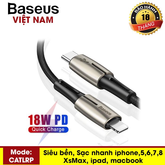 [BẢO HÀNH 12 THÁNG] Cáp sạc nhanh và truyền dữ liệu tốc độ cao đầu bọc hợp kim siêu bền Type C-Lightning Baseus( CATLRD) cho iPhone iPhone XS Max XR X 8 7 6 6S Plus SE (18W, PD Quick Charging, Cáp bọc chống gãy đứt)