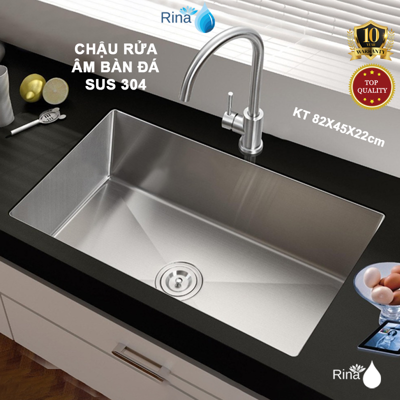 304 XỊN ÂM ĐÁ SANG TRỌNG Chậu rửa chén bát âm bàn đá sang trọng 1 hố (học) Rina KT82x45x22 MH03