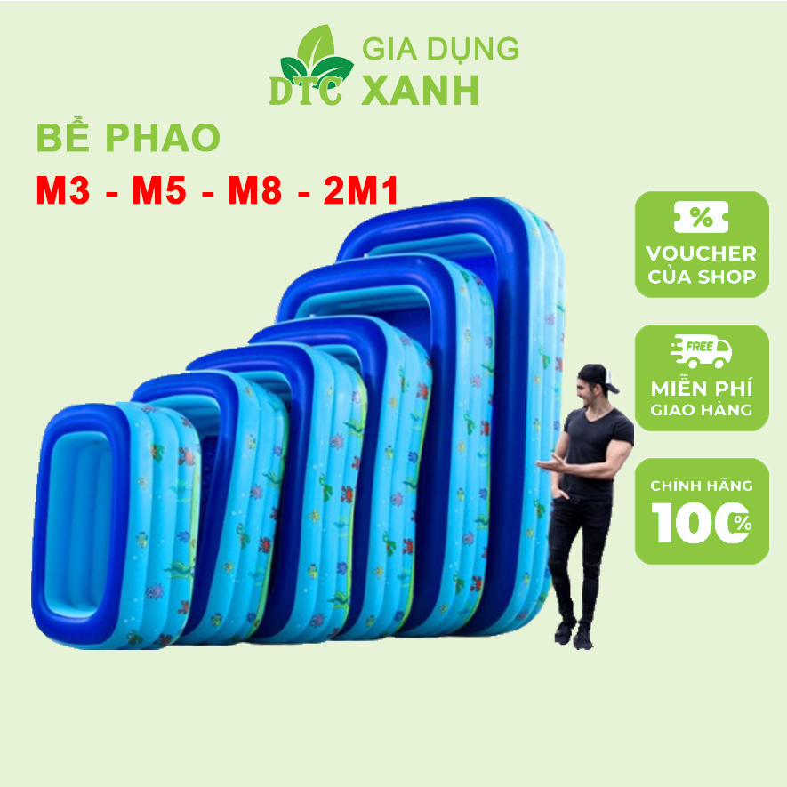 Bể bơi, phao bơi cho bé, gia đình 3 tầng, dày dặn, bền đẹp, bể phao 1m3 1m5 1m8 2m1 chống trơn trượt hình chữ nhật