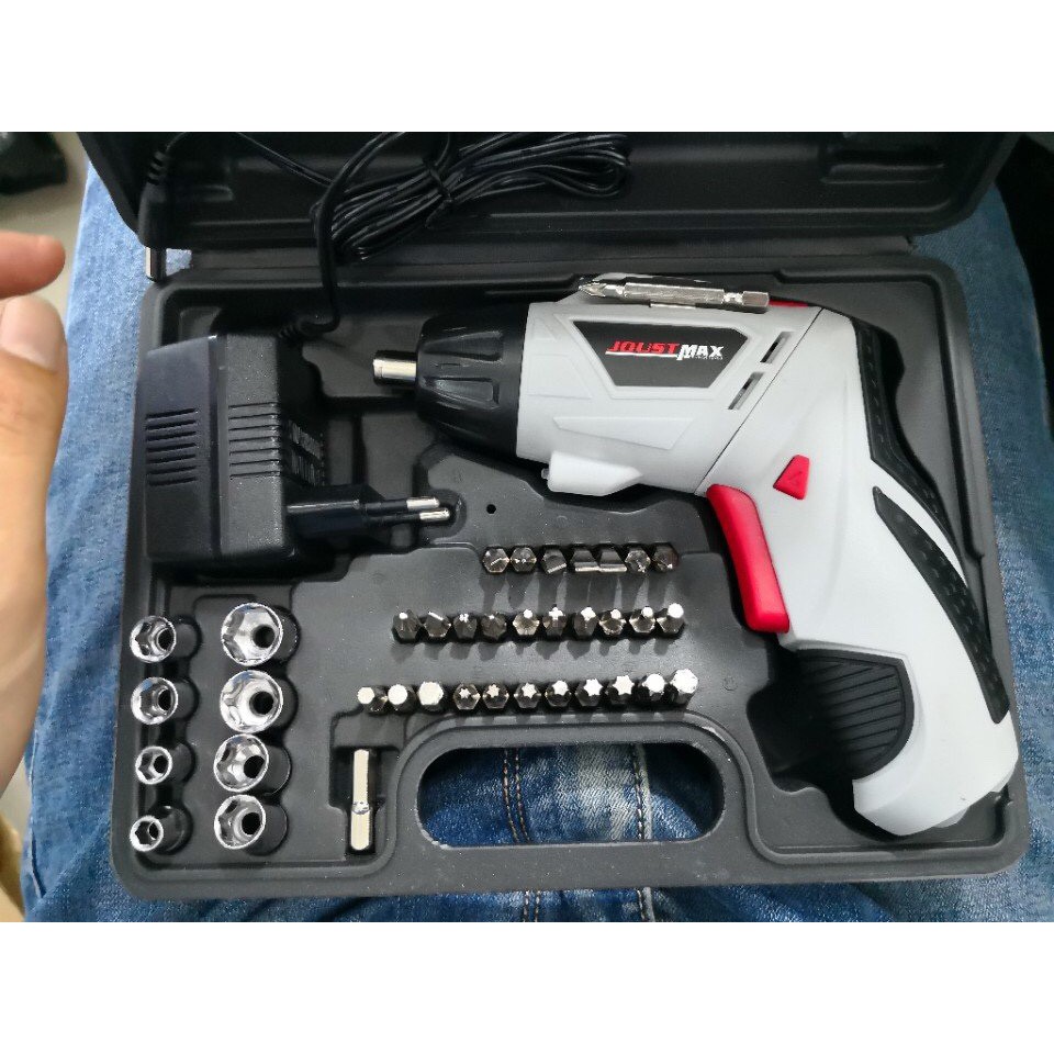 Máy khoan pin cầm tay, khoan pin mini bắt vít joust max bộ 45 chi tiết chuyên bắt vít khoan bề mặt mỏng phục vụ gia đình
