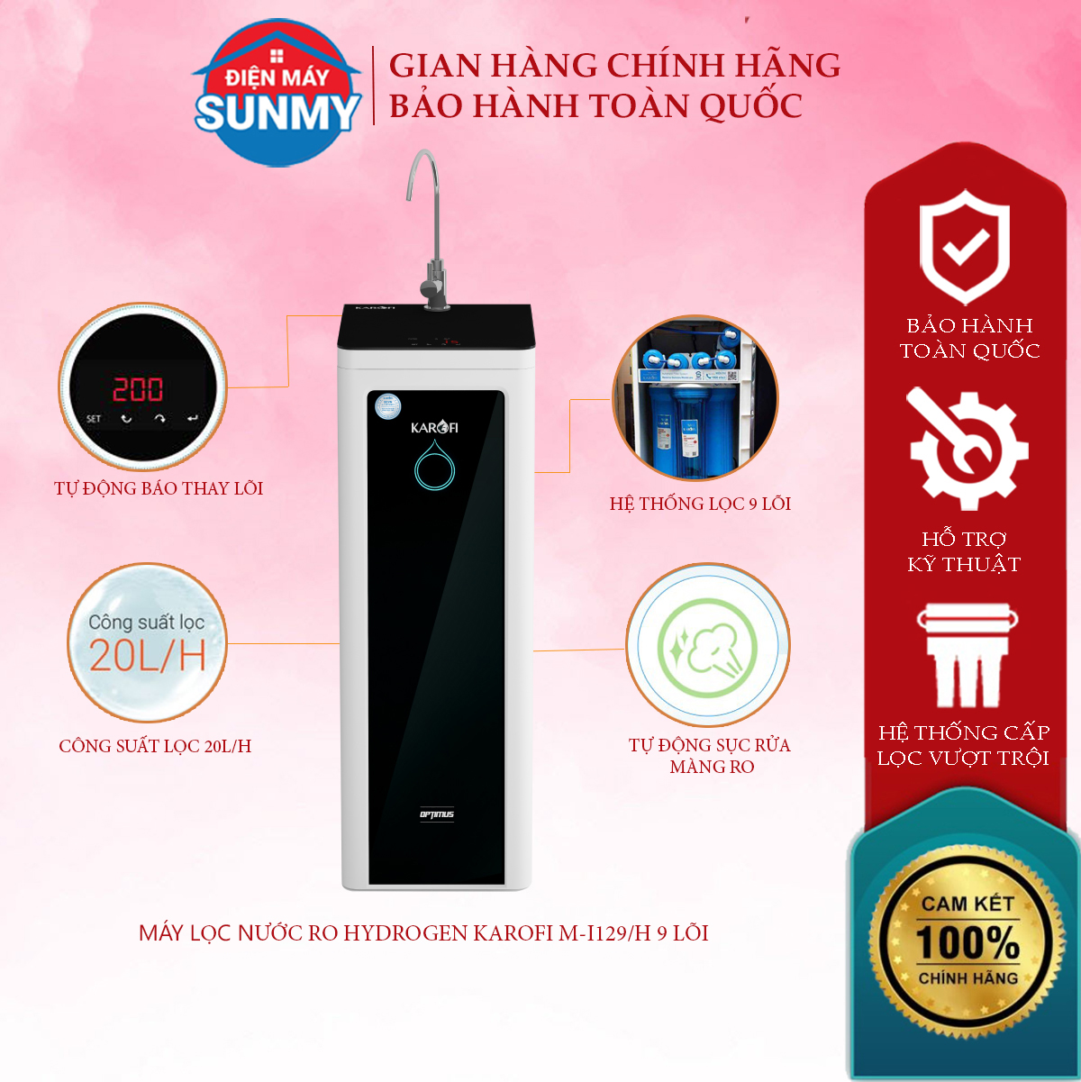 Máy lọc nước RO Hydrogen Karofi M-I129/H 9 lõi-  Bảo hành chính hãng toàn quốc- Điện máy Sunmy