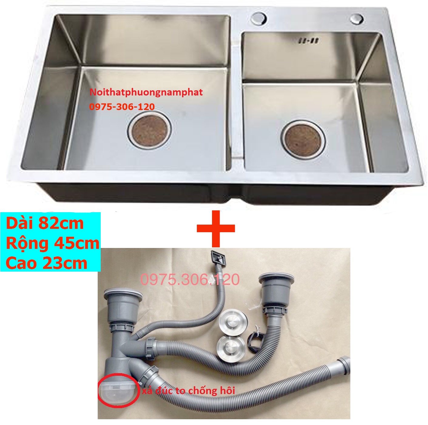 [HCM][CHẬU ĐÚC DÀY] Chậu Rửa Chén Bát INOX SUS 304 N7 8245 NA.GRAND và XẢ CHẬU Thoát Nước