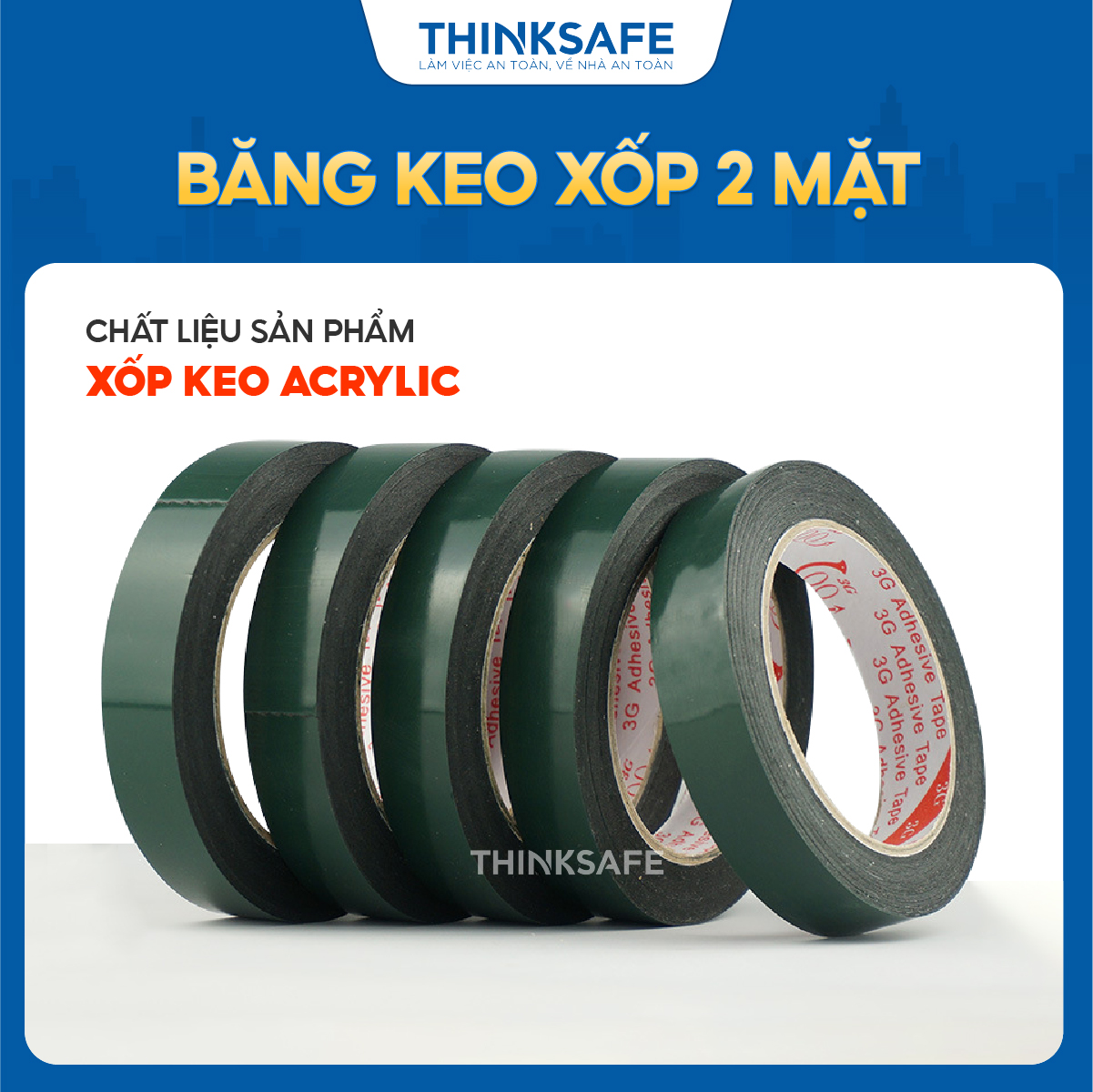 Băng keo xốp 2 mặt (cuộn 2,4cm x 6m) keo dính chắc chắn, bền và dai khi kéo, dán được trên nhiều bề mặt - Bảo Hộ Thinksafe