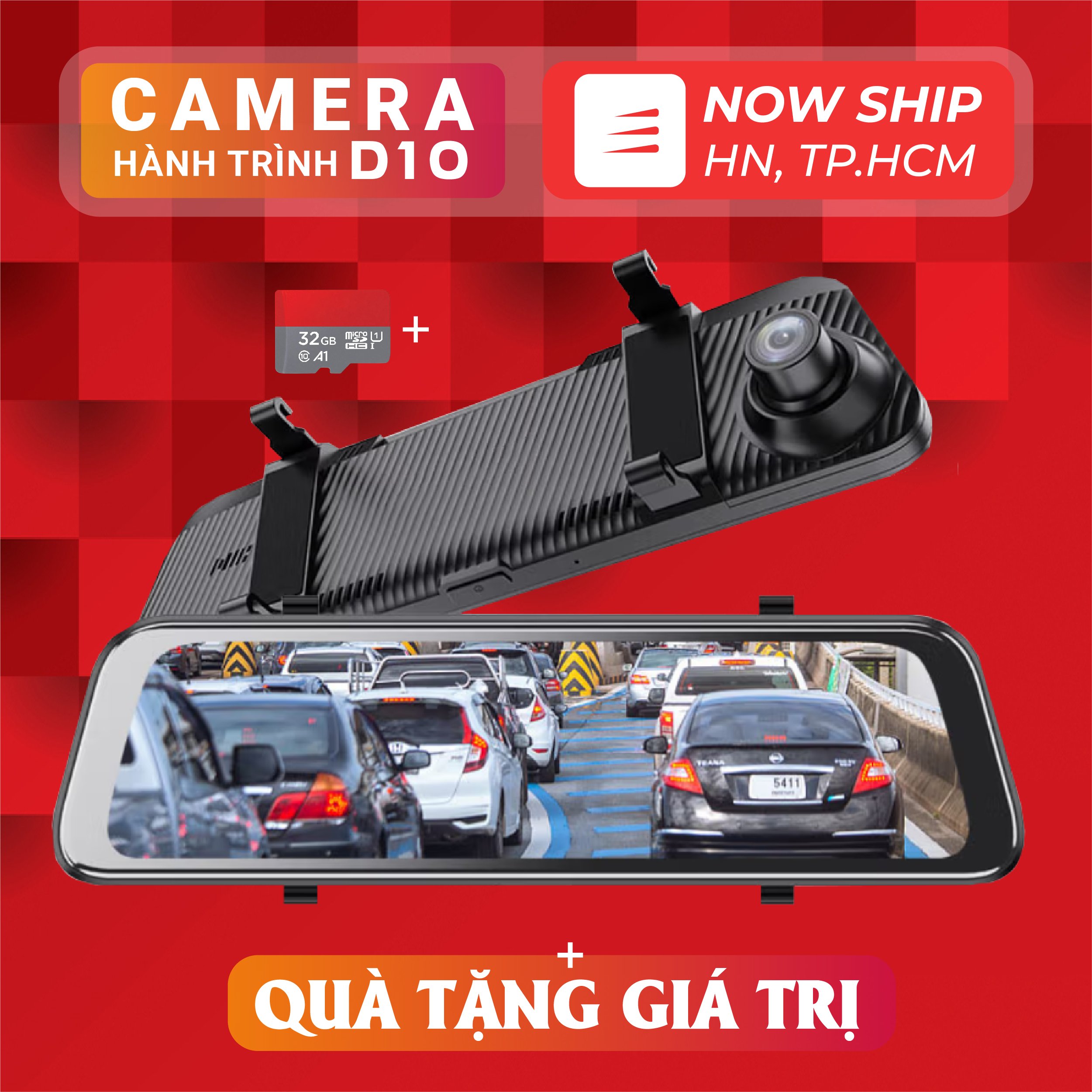 Camera Hành Trình Gương Xetabon D10Camera hành trìnhCamera ô tôMàn hình cảm ứng 10inch full HD 1080P Tích hợp cảm ứng Full HDphát hiện chuyển động ghi hình trước sau ghi âmcảm biến G Bảo hành 12 tháng