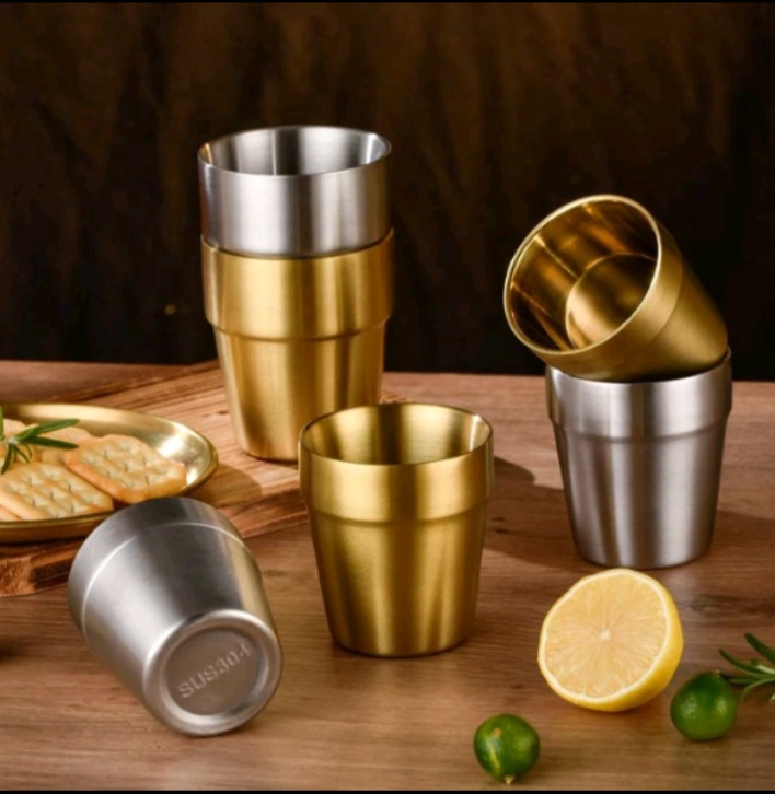 Ly inox hàn quốc 2 lớp thẳng bằng thép không gỉ 304 - cốc inox sus304 pha cà phê hai lớp, cốc uống nước