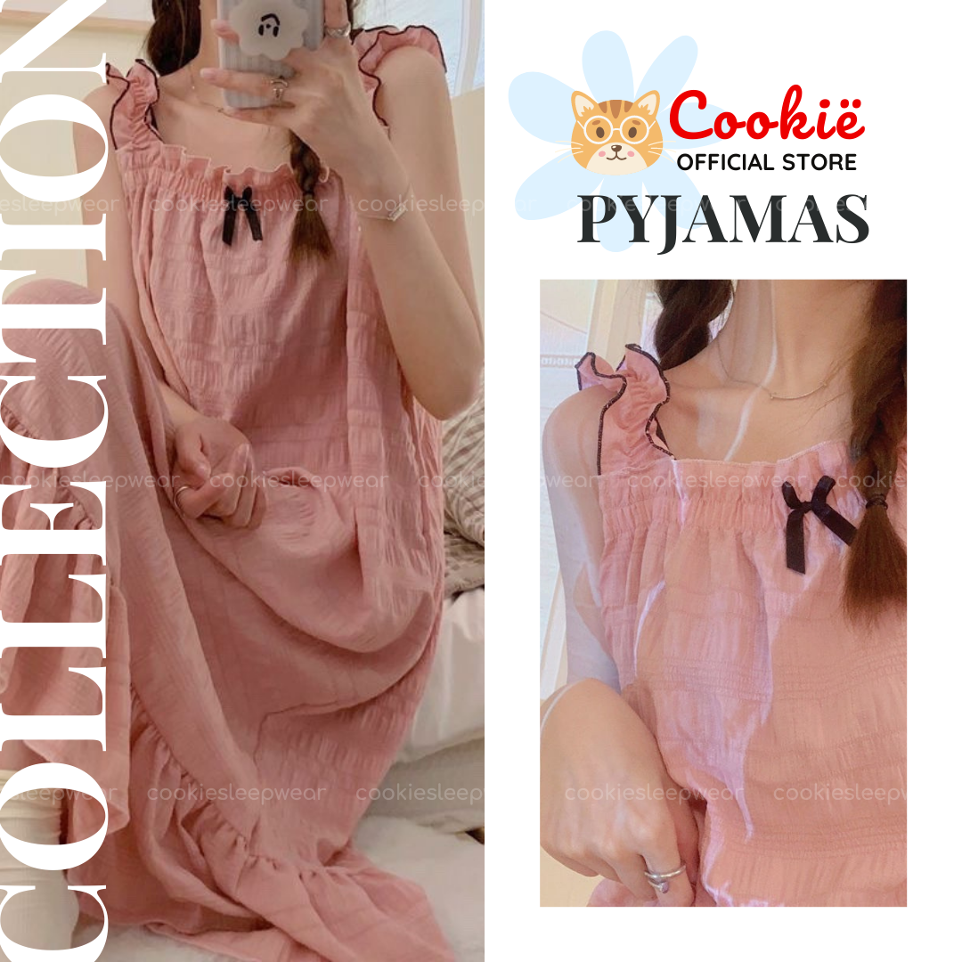 Đầm nơ ngủ sexy nữ, bộ đầm ngủ nữ, bộ ngủ 2 dây nơ xinh, xốp hàn cotton hàn quốc dễ thương damno01