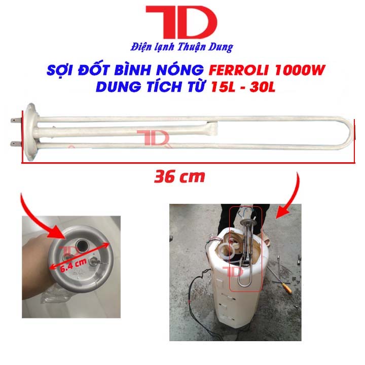 Sợi đốt bình nóng Ferroli 15 lít 30 lít, thanh đốt thanh gia nhiệt bình nóng lạnh, Điện Lạnh Thuận Dung