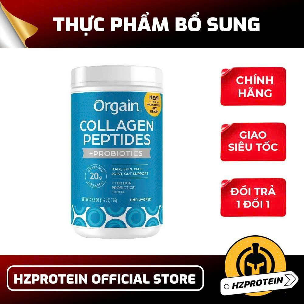 ORGAIN Collagen Peptides + Probiotics 726g – Collagen Bột Hỗ Trợ Da, Tóc & Tiêu Hóa
