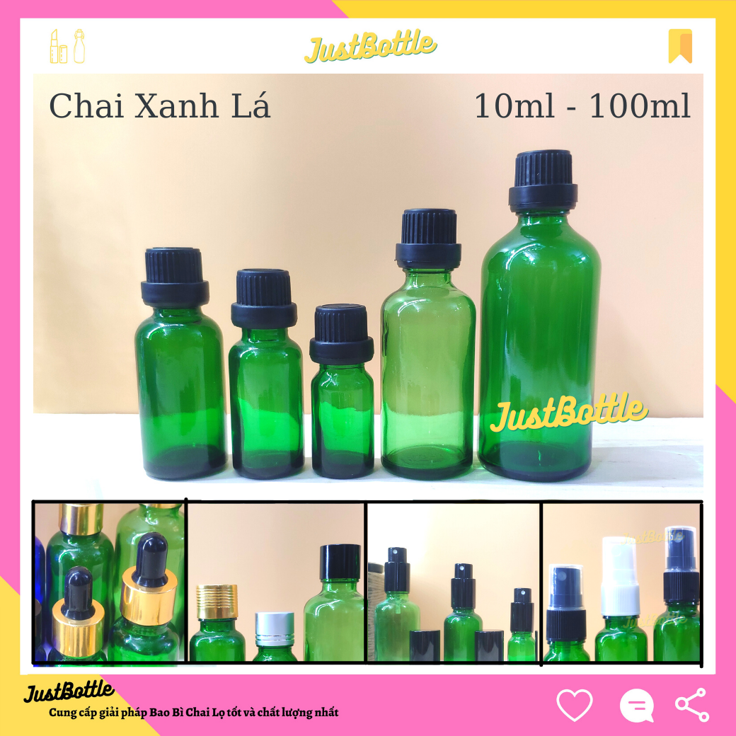 Lọ Chiết Serum Xanh Lá 10Ml 20Ml 30Ml 50Ml 100Ml Xịt Mũi Bóp Nhỏ Giọt Phun Sương Nắp Vặn/Chai Tinh Dầu Thủy Tinh Mỹ Phẩm