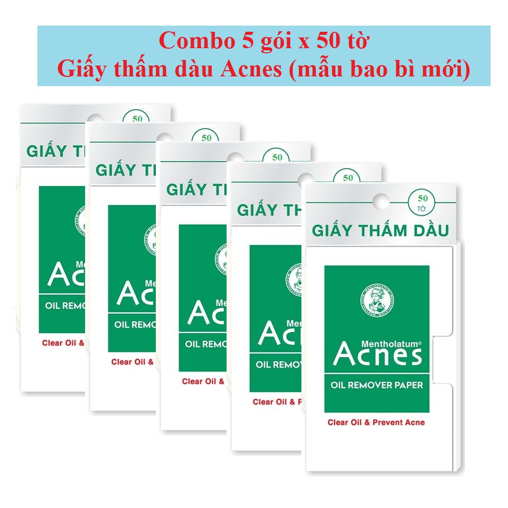 (combo 5 gói x 50 tờ) Giấy Thấm Dầu Acnes Dành Cho Da Nhờn Bịch 50 Tờ Hút Dầu Nhờn Ngăn Ngừa Mụn