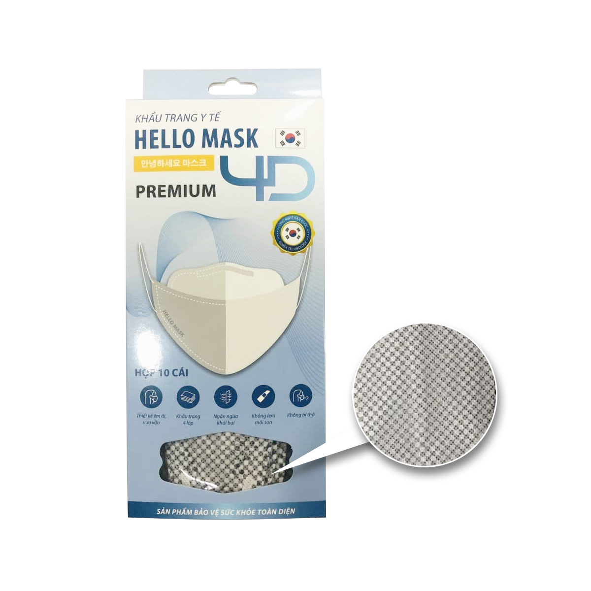 Hộp 10 khẩu trang 4D kháng khuẩn Hello Mask Fashion - Premium - Caro đen