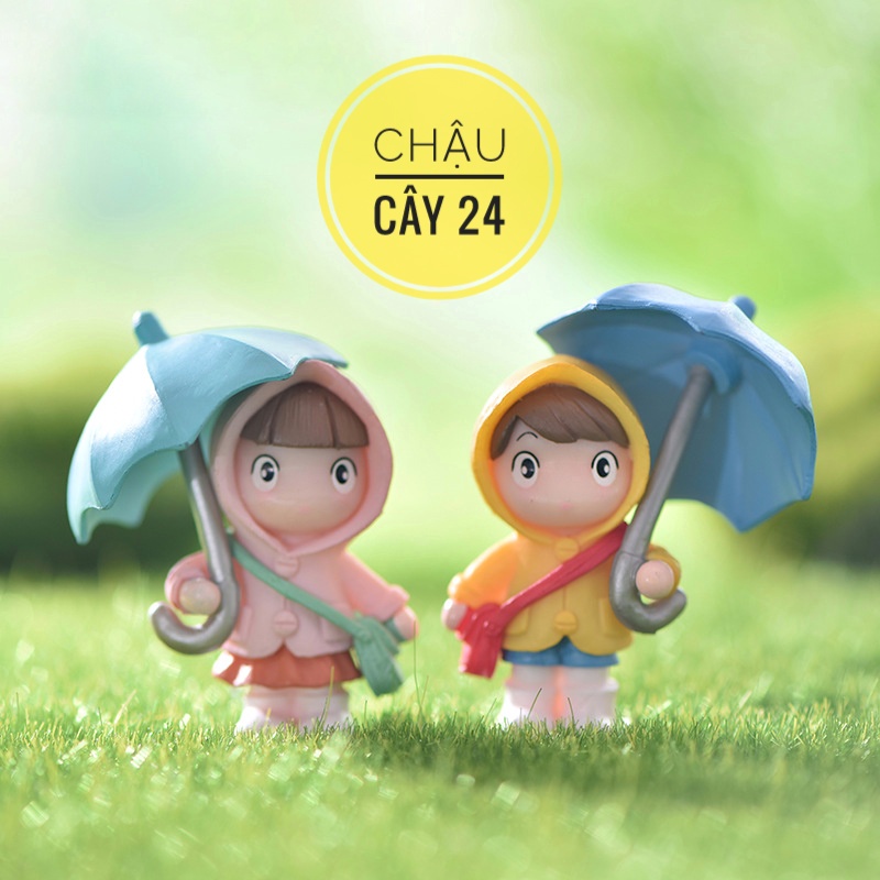 Mô hình tiểu cảnh cô gái mưa trang trí sen đá, xương rồng, terrarium, charm slime