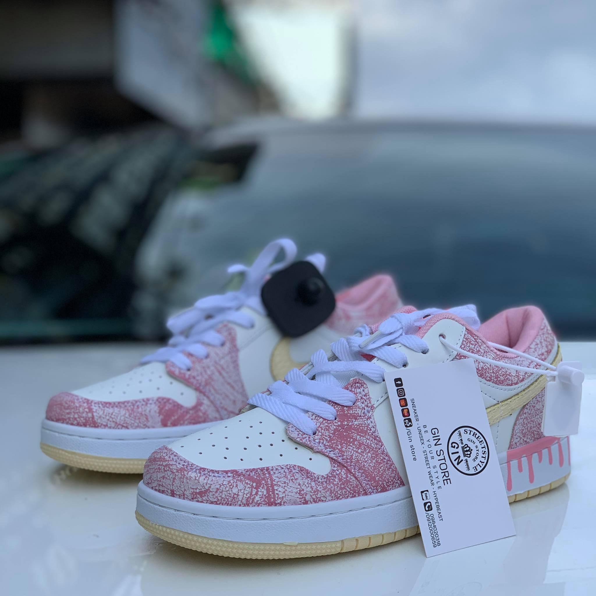 Giày sneaker Jodan 1 low màu hồng da lộn - Gin Store